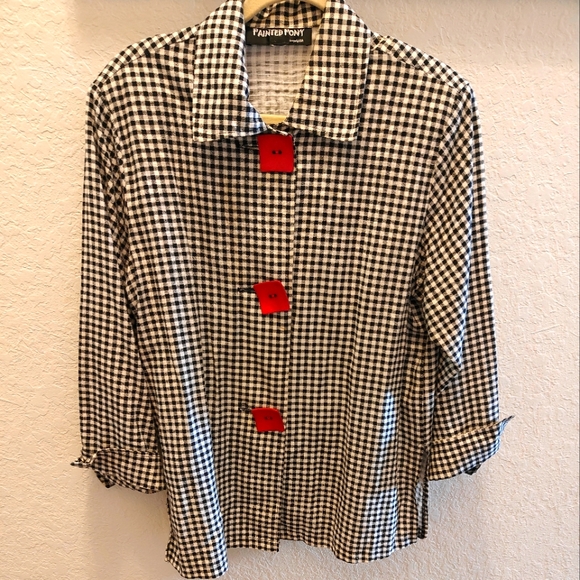 Painted Pony Shirt/Jacket Black & White Check w/Large Square Buttons Size XL - Picture 1 of 5